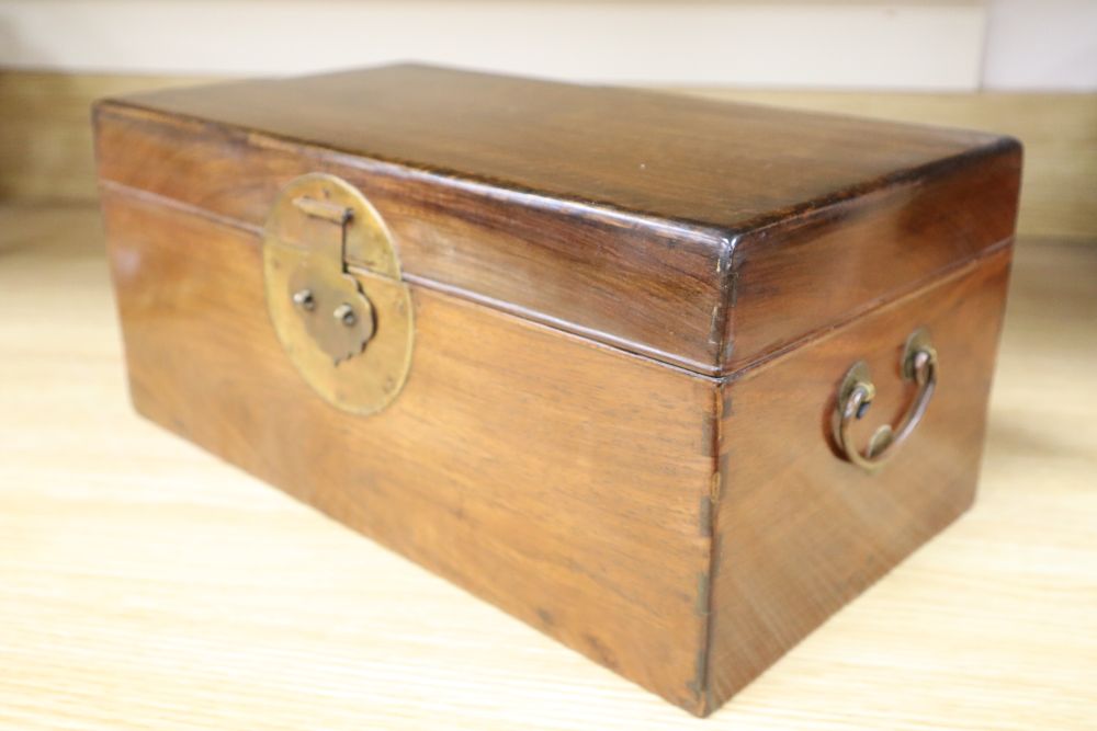 A 19th century Chinese huang huali brass bound box, length 39cm